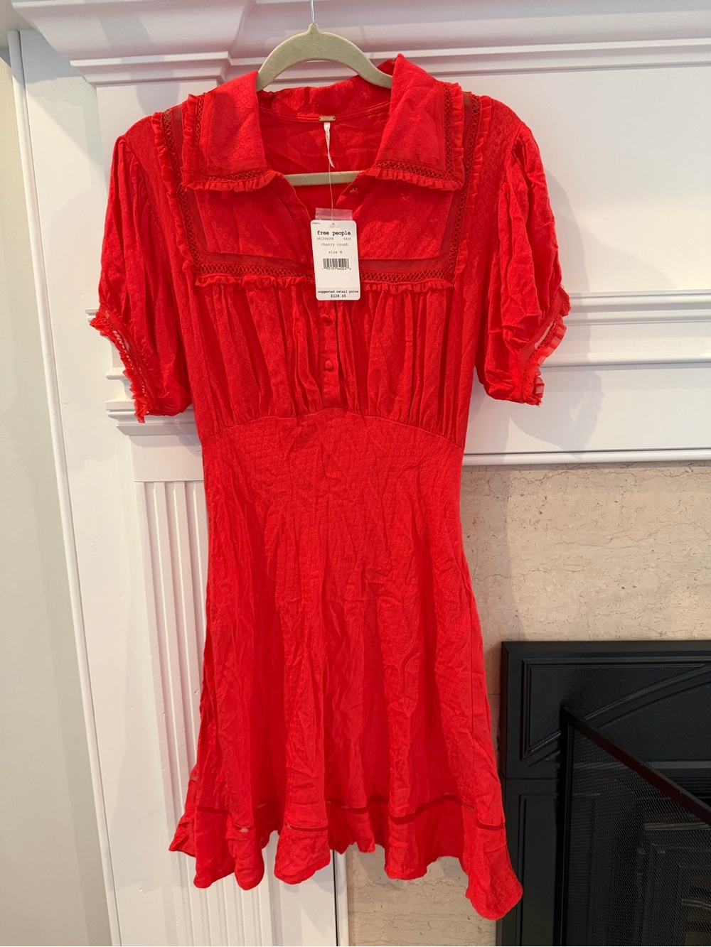 Free People Red Feminine Cottagecore Red Sleeve Ruffled Girlhoodcore Mini Dress